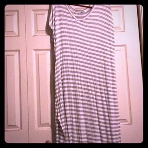 Lg grey& white stripe short sleeve T-shirt dress